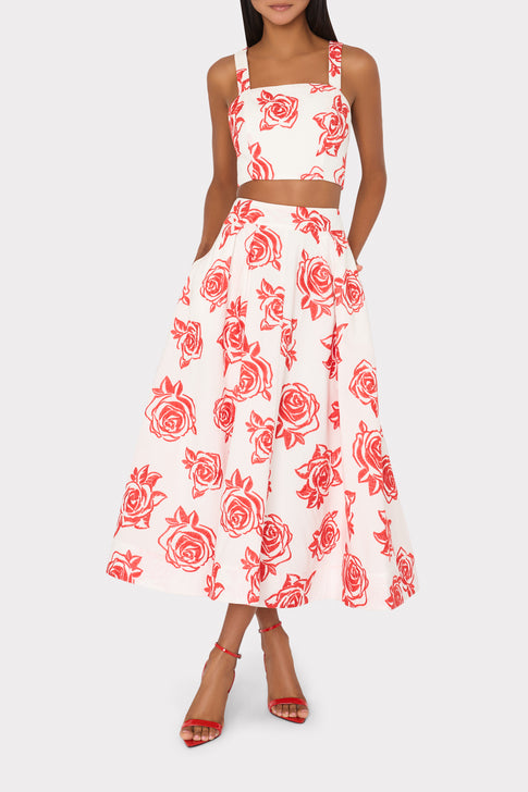 Juliet Rose Embroidery Midi Skirt Red/White Image 2 of 4