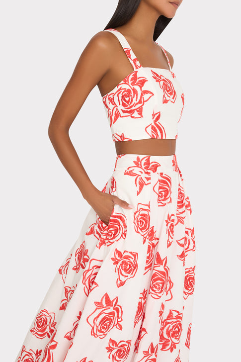 Juliet Rose Embroidery Midi Skirt Red/White Image 3 of 4