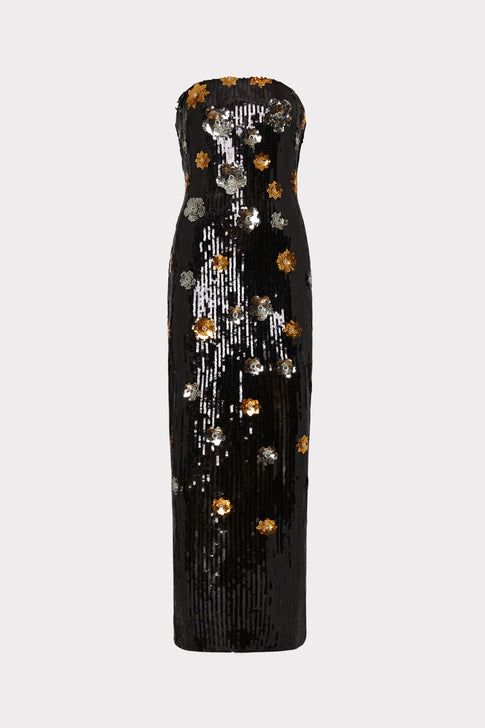 Shiloh 3D Floral Sequins Dress Black Multi Image 1 of 4