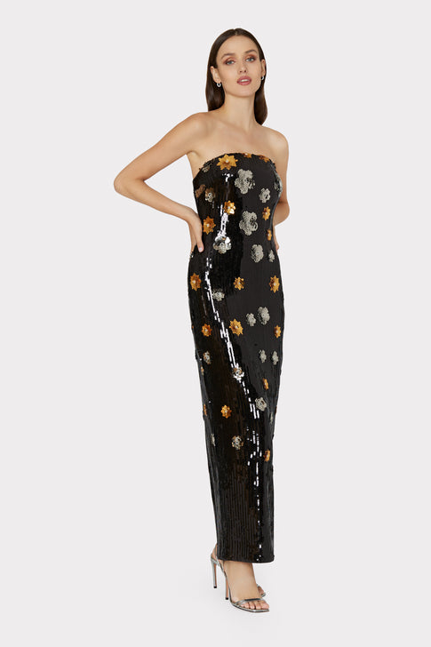 Shiloh 3D Floral Sequins Dress Black Multi Image 2 of 4