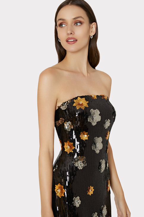 Shiloh 3D Floral Sequins Dress Black Multi Image 3 of 4