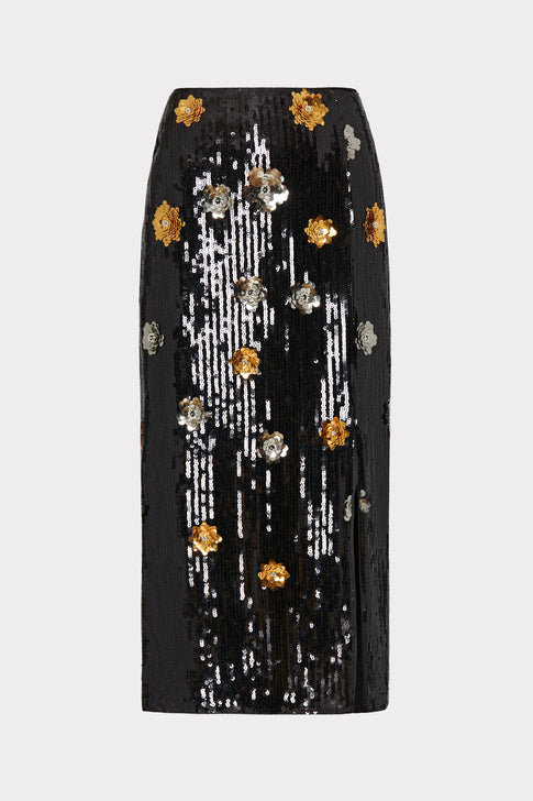 3D Floral Sequins Skirt Black Multi Image 1 of 4