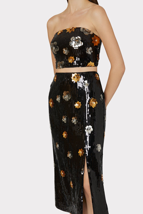 3D Floral Sequins Skirt Black Multi Image 3 of 4