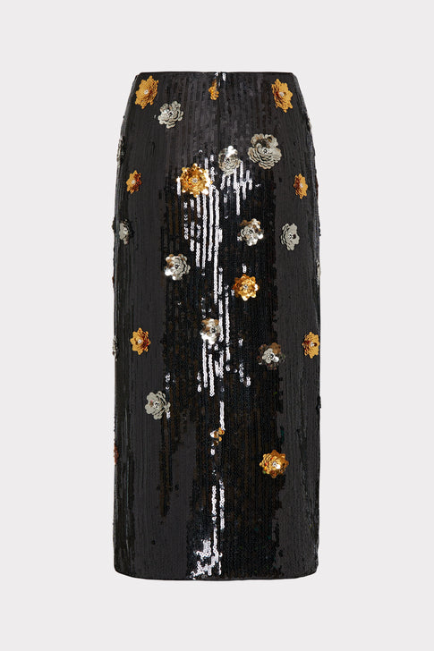 3D Floral Sequins Skirt Black Multi Image 4 of 4