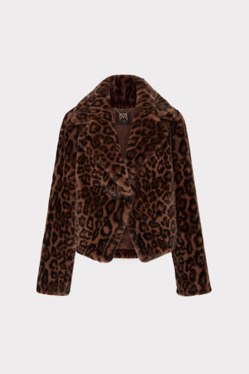 Arya Leopard Faux Fur Jacket Brown Multi Image 1 of 4