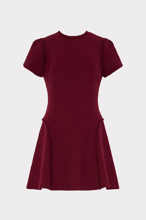 Burgundy Boucle Mini Dress - Front Flat View, Elegant A-Line Silhouette | MILLY