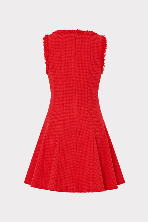 Red Boucle Mini Dress - Back View Flat Lay | MILLY