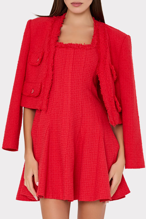 Red checkered dress with matching jacket on a white background