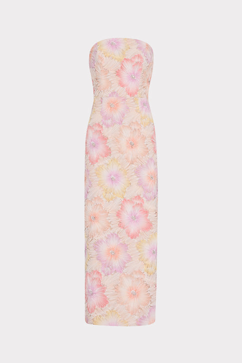 Rainbow Multi Floral Embroidered Strapless Midi Dress - Front Flat View | MILLY