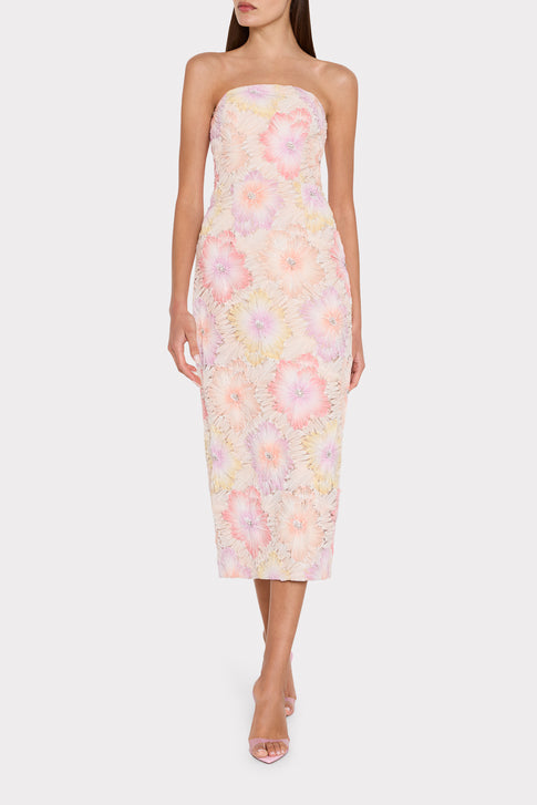Rainbow Multi Kait Floral Embroidered Elegant Midi Dress - On Model Front View | MILLY