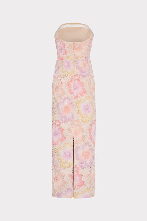 Rainbow Multi Floral Embroidered Unique Midi Dress - Back View with Center Slit | MILLY