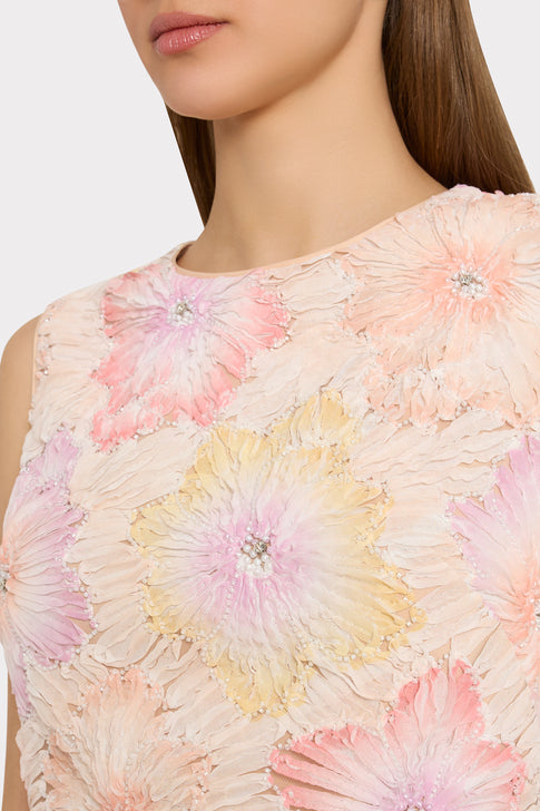 Ivette Designer Floral Embroidered Mini Dress - Neckline & Beaded Detail Close-Up | MILLY
