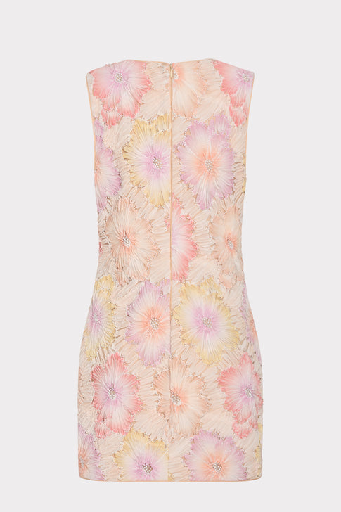 Rainbow Multi Pastel Floral Embroidered Shift Mini Dress - Back View with Zip | MILLY