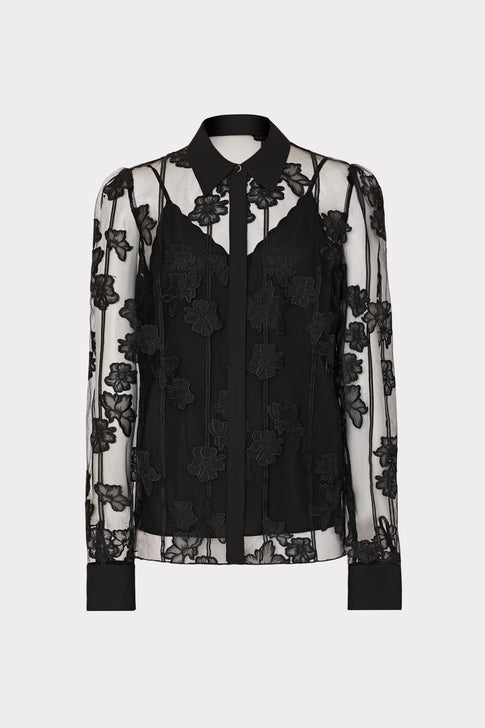 Ashton 3D Butterfly Embroidery Blouse Black Image 1 of 4