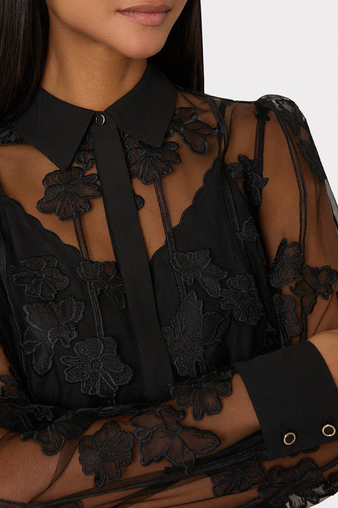 Ashton 3D Butterfly Embroidery Blouse Black Image 3 of 4