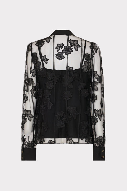 Ashton 3D Butterfly Embroidery Blouse Black Image 4 of 4