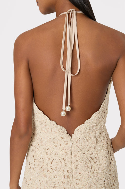 Celeste Beaded Crochet Halter Dress Natural Image 3 of 4