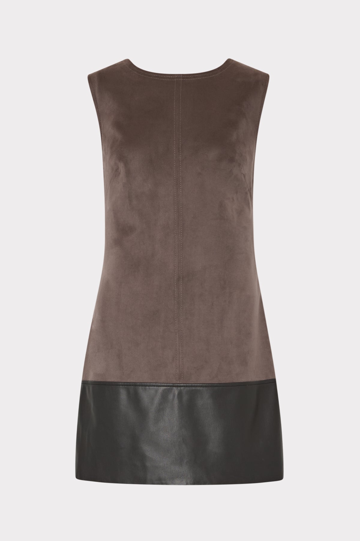 Brown dress with black leather bottom on a white background