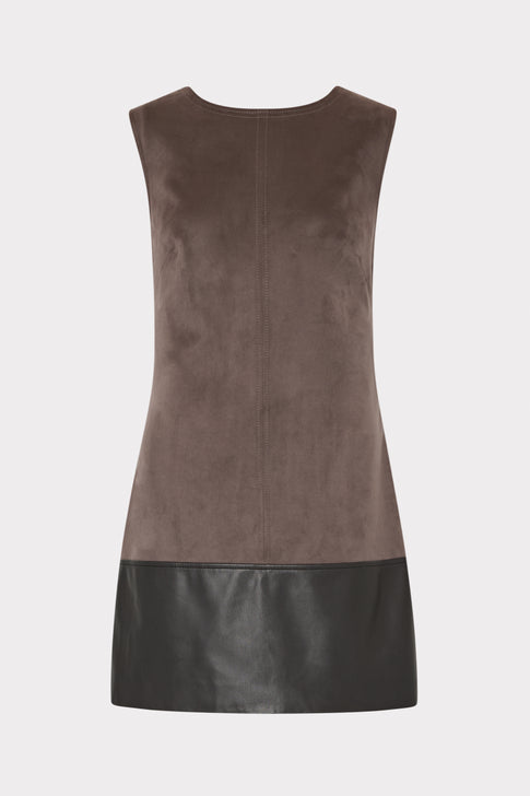 Eve Suede Leather Combo Shift Dress Charcoal/Black Image 1 of 4