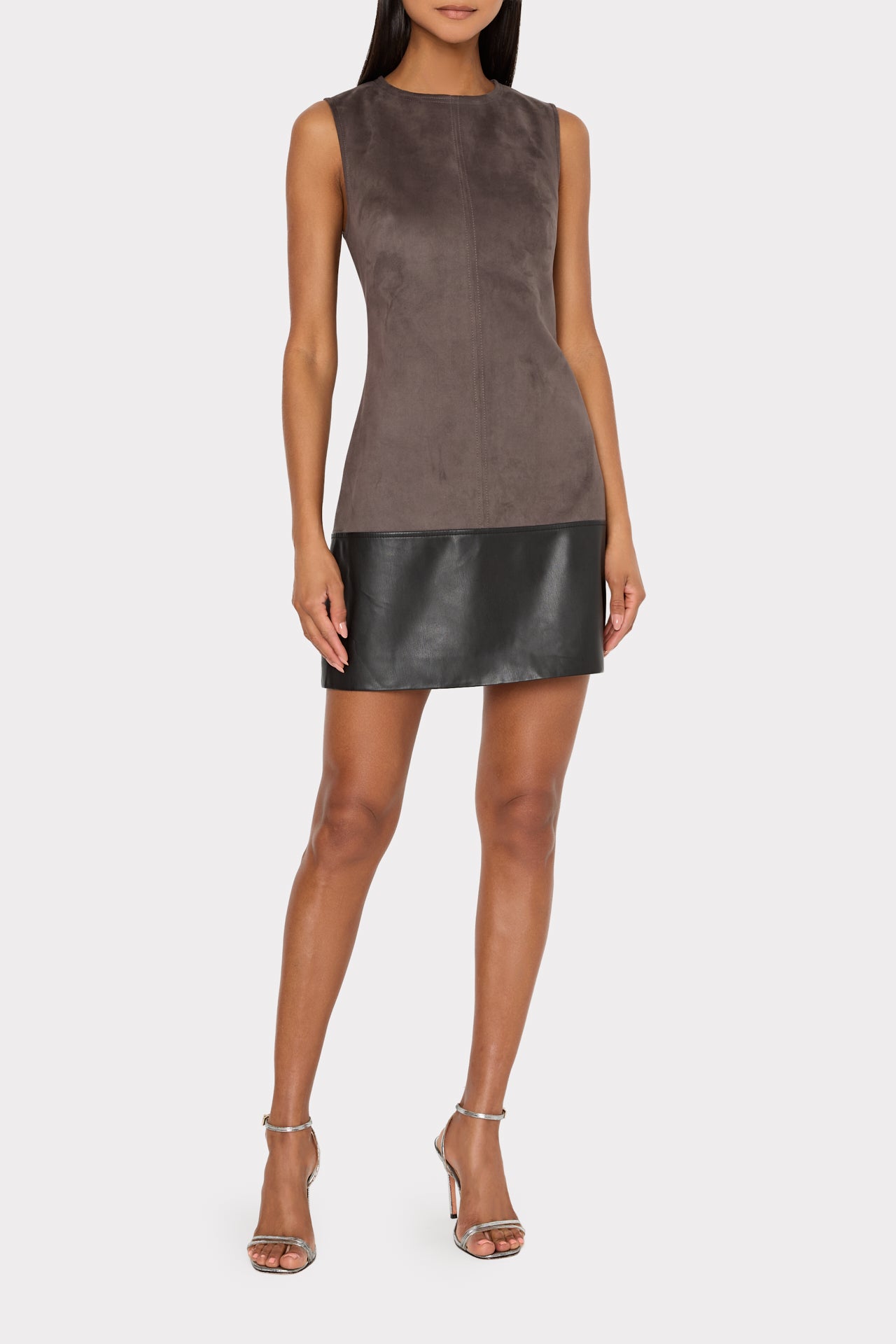 Eve Suede Leather Combo Shift Dress in Charcoal/Black | MILLY Eve Suede Leather Combo Shift Dress in Charcoal/Black | MILLY