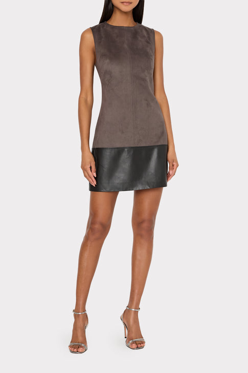 Eve Suede Leather Combo Shift Dress Charcoal/Black Image 2 of 4