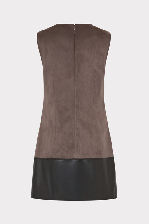 Eve Suede Leather Combo Shift Dress Charcoal/Black Image 4 of 4