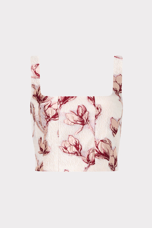 Pink Floral Jacquard Crop Tank - Front View | MILLY