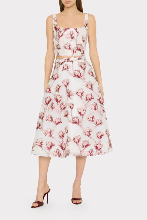 Pink Floral Jacquard Paige Crop Tank with Coordinating Skirt - Full Outfit | MILLY