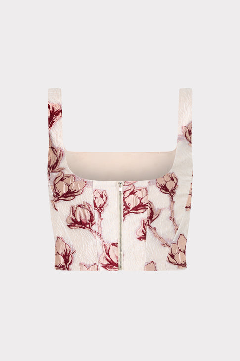 Pink Floral Jacquard Crop Tank - Back View Detail | MILLY