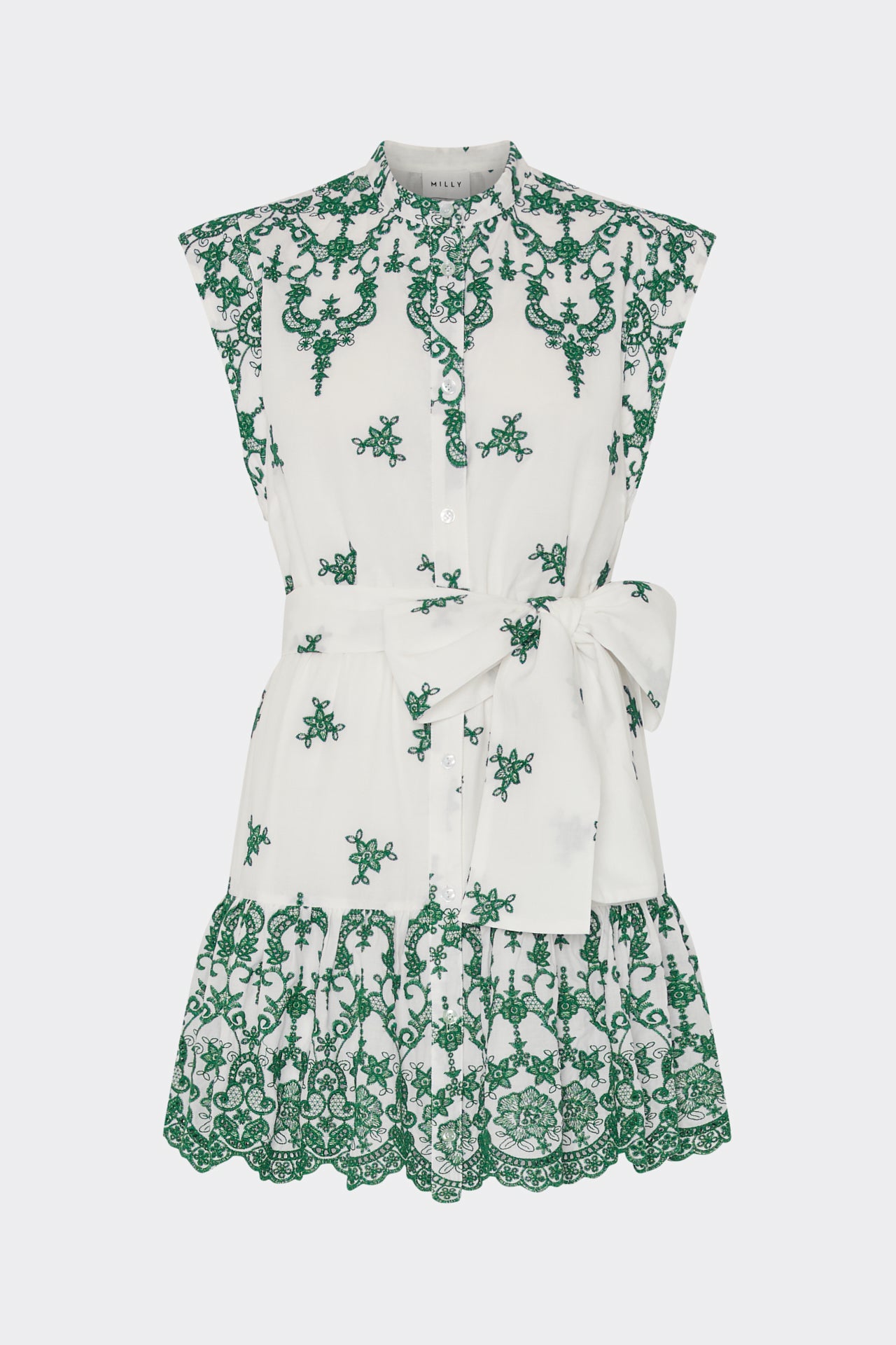 Neelie Embroidered Mini Dress in White/Green | MILLY Neelie Embroidered Mini Dress in White/Green | MILLY