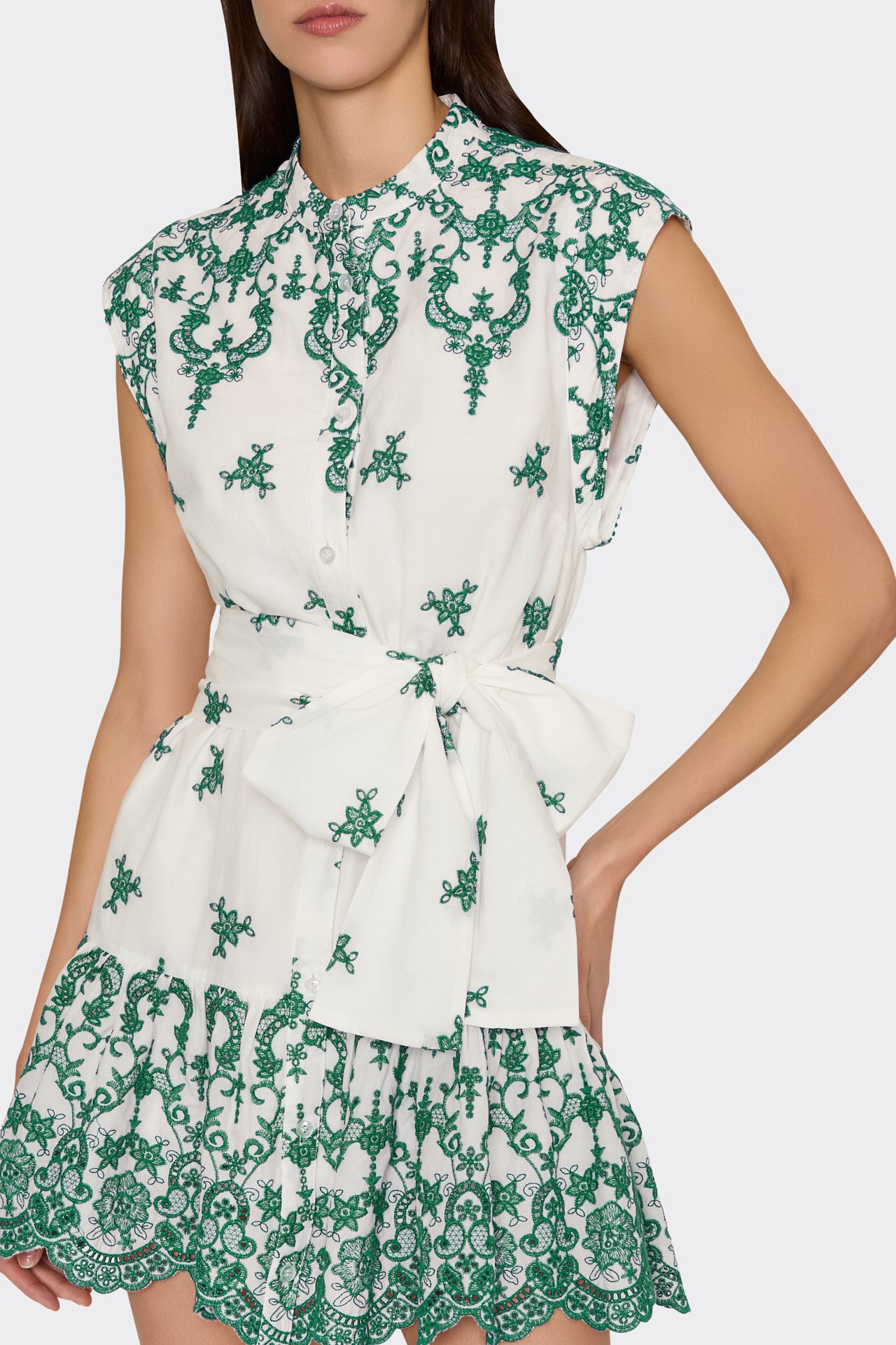 Neelie Embroidered Mini Dress in White/Green | MILLY Neelie Embroidered Mini Dress in White/Green | MILLY