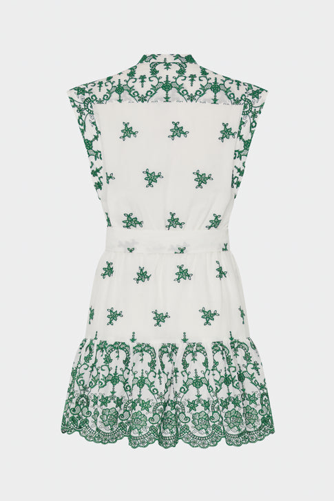 Neelie Embroidered Mini Dress in White/Green | MILLY Neelie Embroidered Mini Dress in White/Green | MILLY
