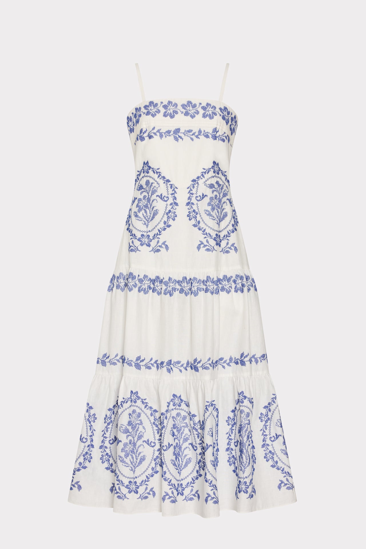 white and blue embroidered dress Baltic Born Womens Jesenia Embroidered Dress | Off White + Navy