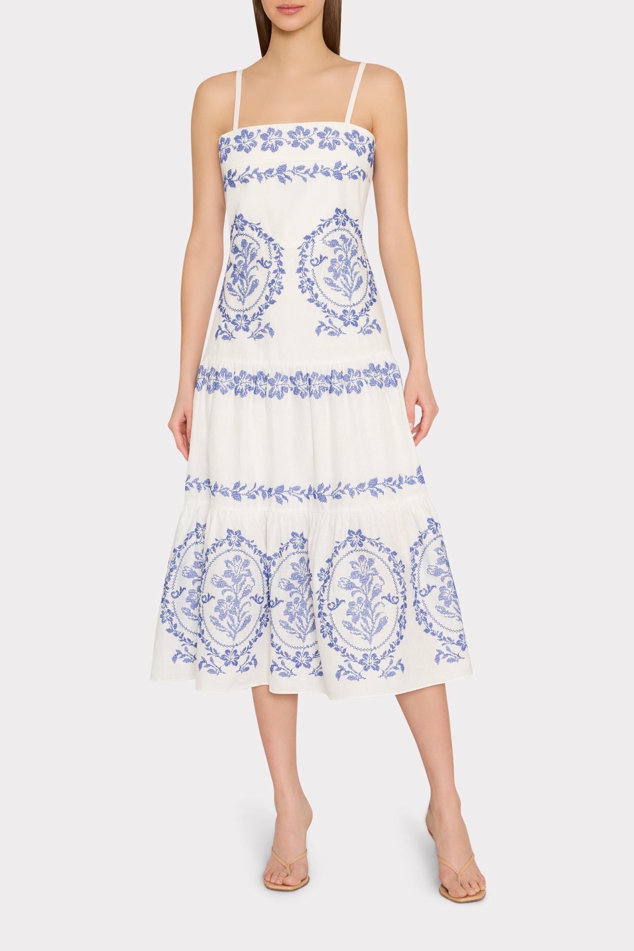 blue embroidered white dress Ivory Embroidered Midi Dress - All Dresses