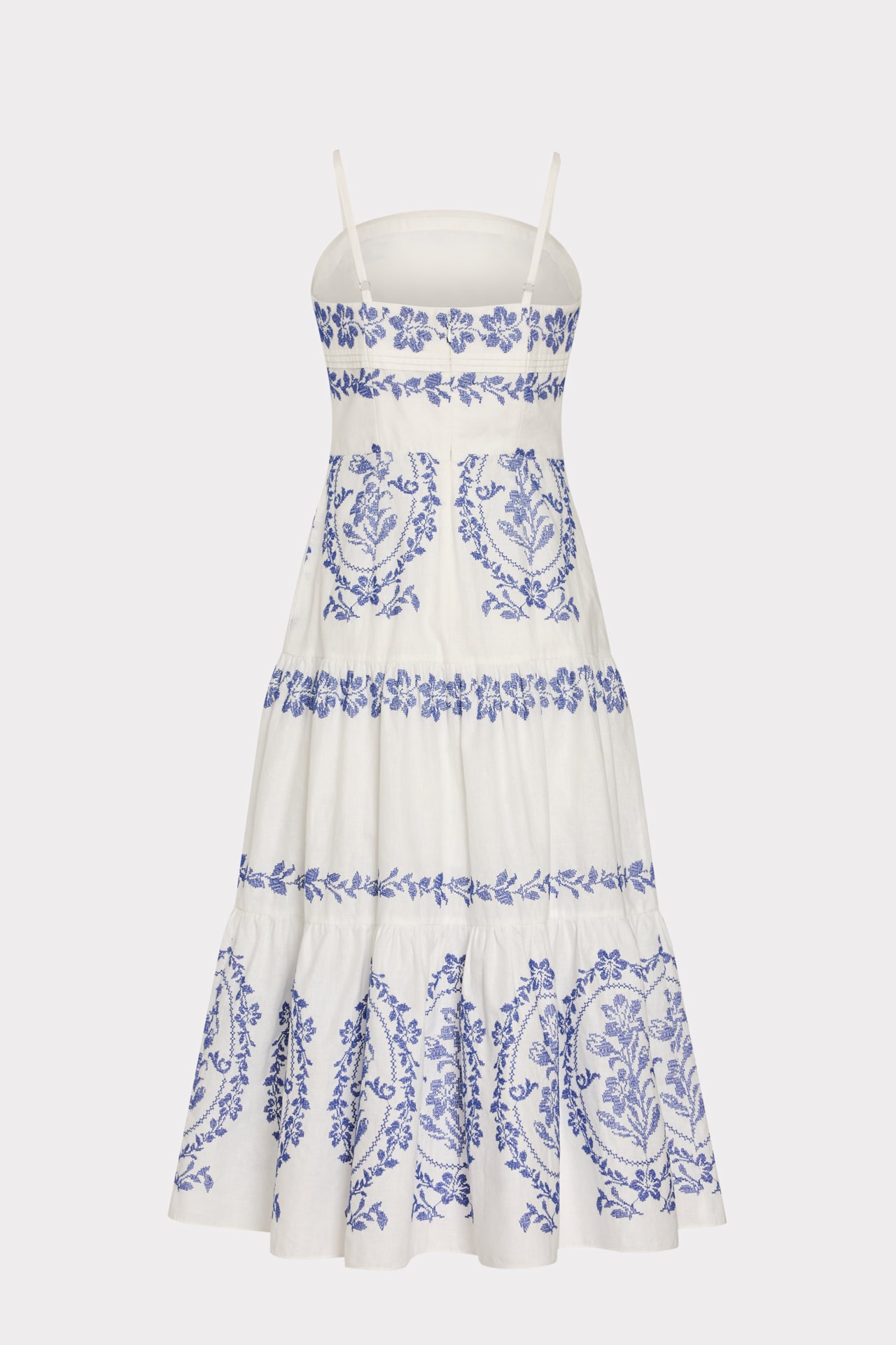 white midi dress with blue flowers Baltic Born Womens Marceline Midi Dress | White + Blue Floral