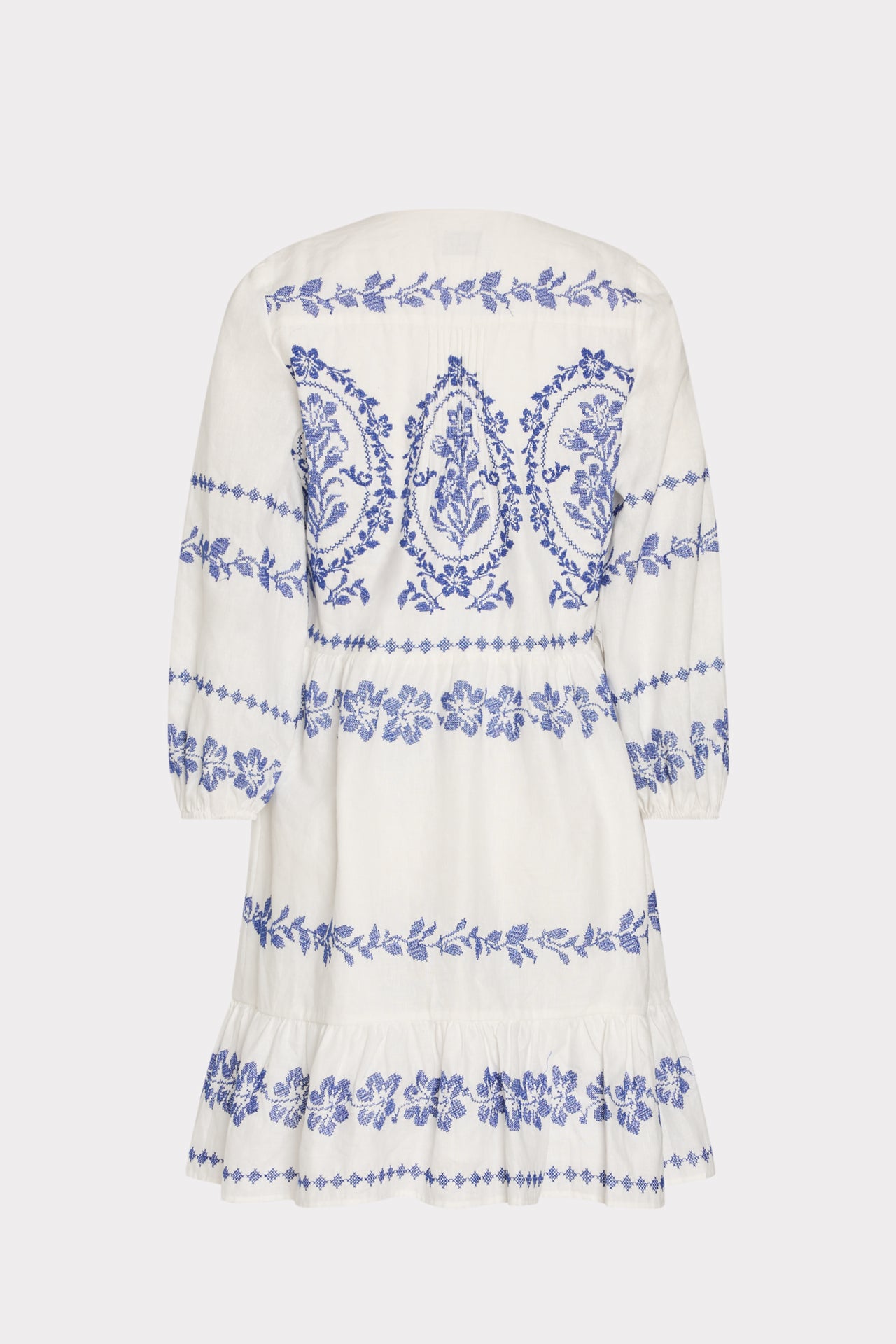 Lene Embroidered Mini Dress in White/Blue