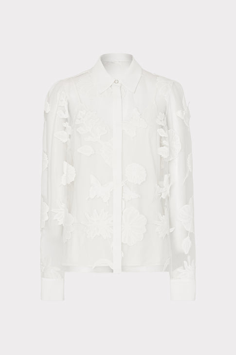 Ashley 3D Butterfly Embroidery Blouse White Image 1 of 5