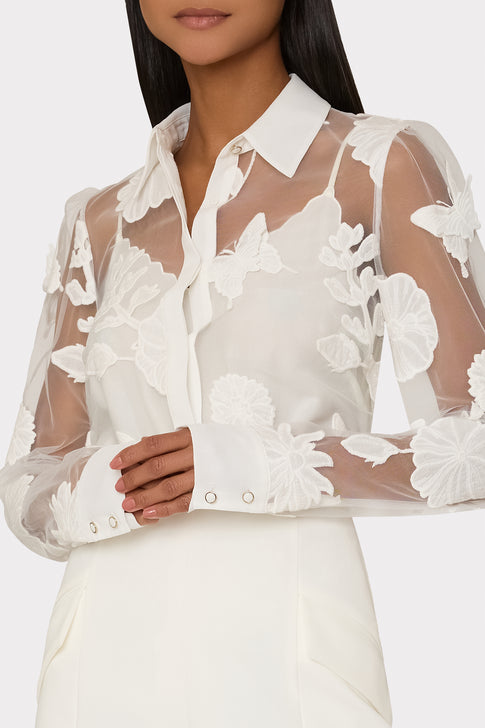 Ashley 3D Butterfly Embroidery Blouse White Image 3 of 5