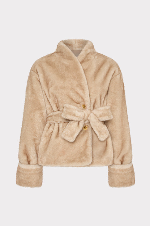 Faux Fur Shawl Jacket Beige Image 1 of 4