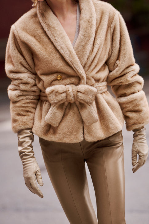 Faux Fur Shawl Jacket Beige Image 5 of 5