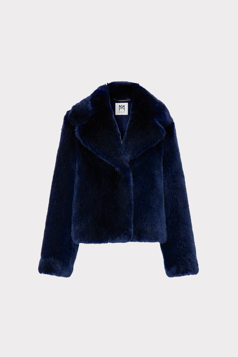 Faye Faux Fur Coat Navy Image 1 of 4