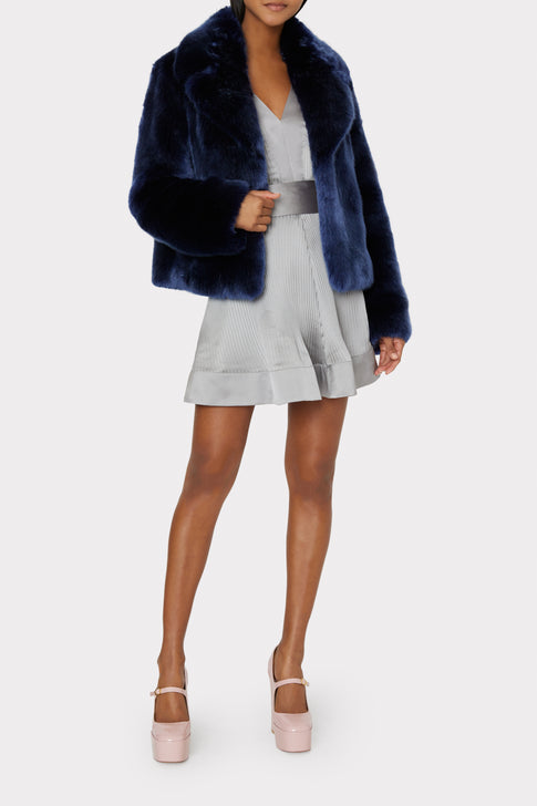 Faye Faux Fur Coat in Navy | MILLY