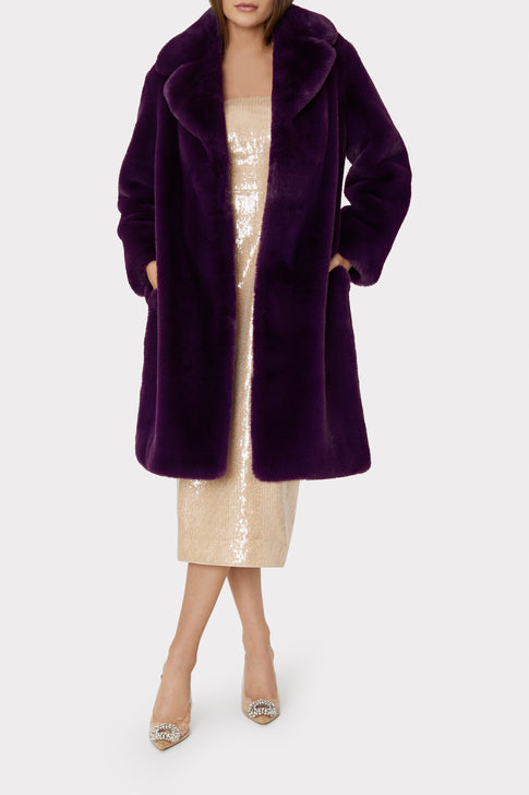 Riley Faux Fur Coat Aubergine Image 2 of 4