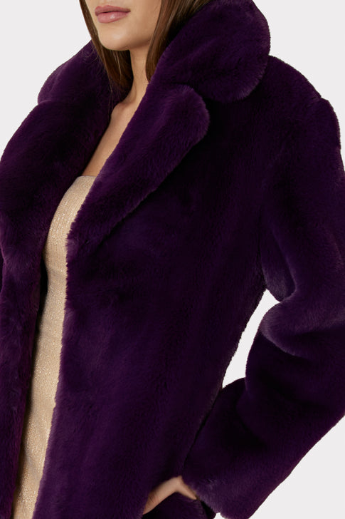 Riley Faux Fur Coat Aubergine Image 3 of 4
