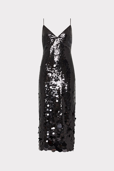 Rae Cascading Paillette Midi Dress Black Image 1 of 5