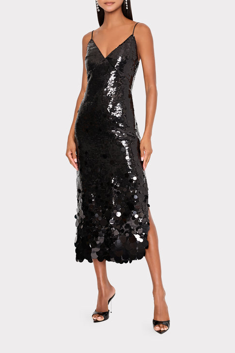 Rae Cascading Paillette Midi Dress Black Image 3 of 5