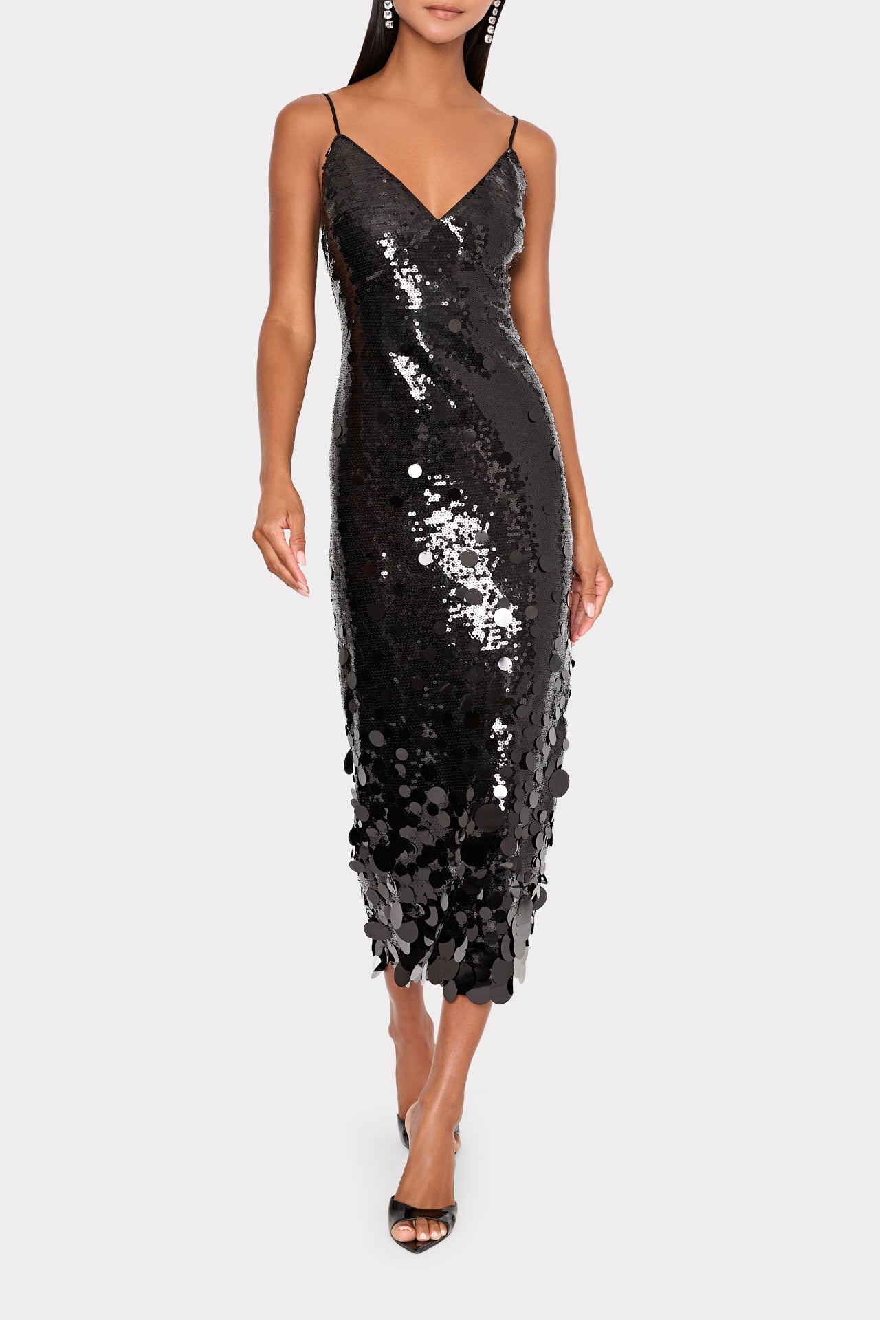 Rae Cascading Paillette Midi Dress Black / 0 | Milly Rae Cascading Paillette Midi Dress Black / 0 | Milly