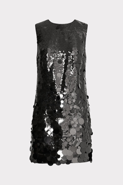 Ivette Cascading Pailette Mini Dress Black Image 1 of 4
