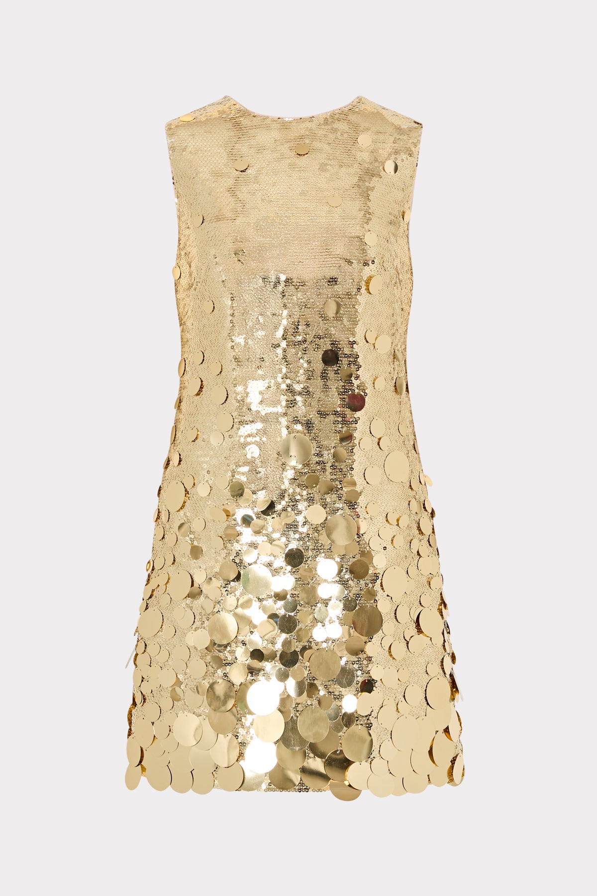 Gold sequin dress on a light gray background