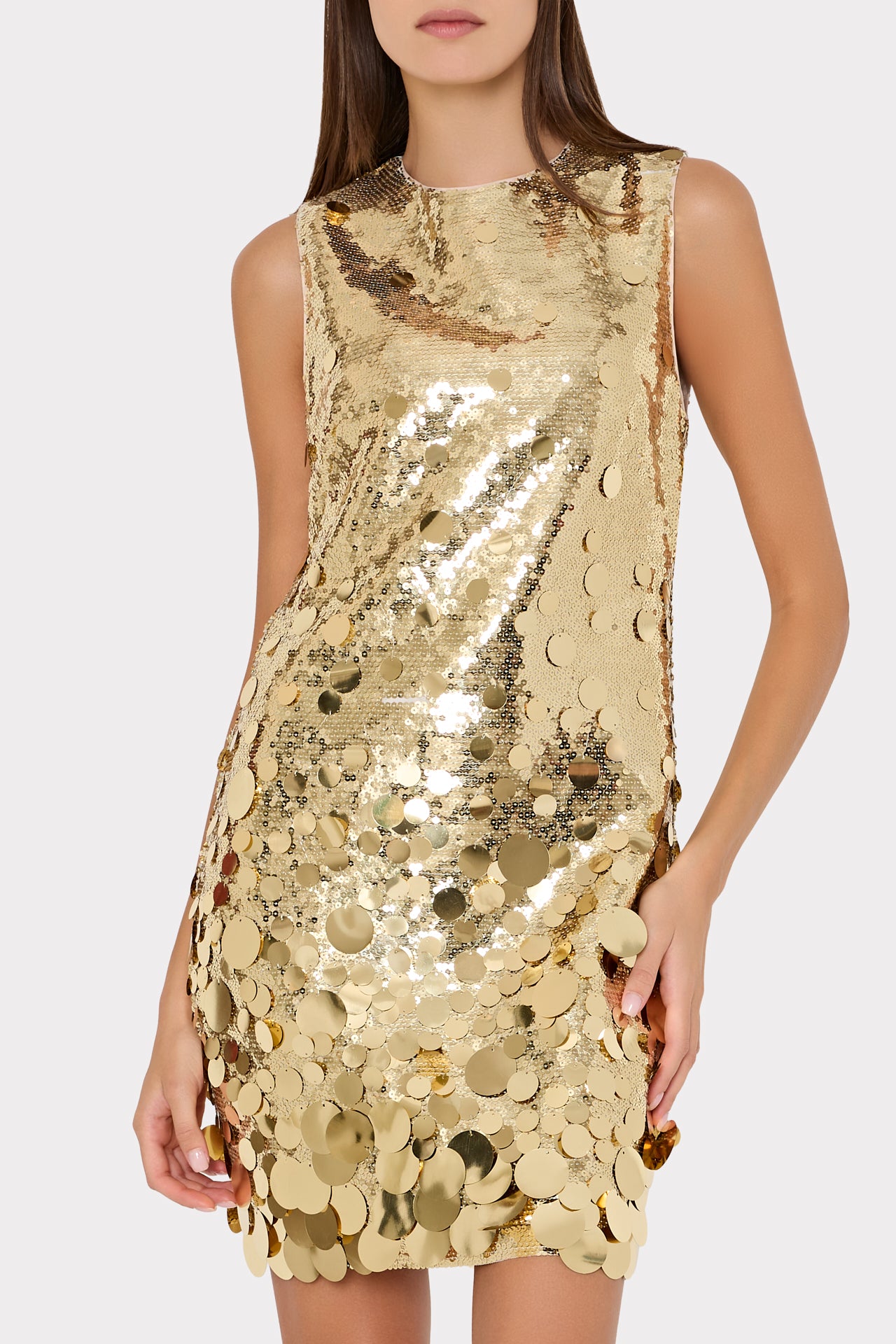 Ivette Cascading Pailette Mini Dress in Gold|MILLY Ivette Cascading Pailette Mini Dress in Gold|MILLY